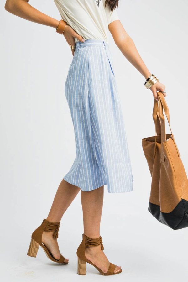 Poppy Pinstripe Blue Midi Skirt Online