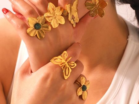 Turquoise clover flower ring Fashion