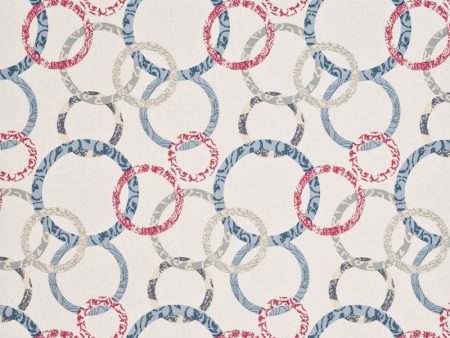 Baker Lifestyle Wallpaper PW78019.3 Roundel Cherry Denim Cream For Sale